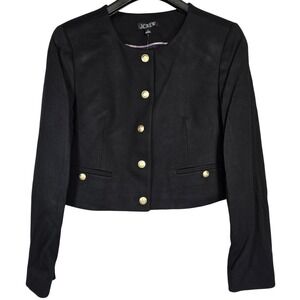 J Crew Black Cropped Lady‎ Jacket Gold Buttons Blazer Womens Size 14